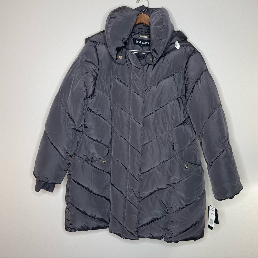 Steve Madden Charcoal Gray Puffer Coat with Hood